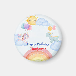 Cute unicorn Dinosaur rainbow Balloon Birthday Magnet