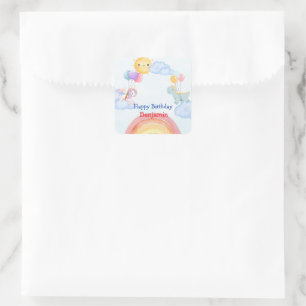 Cute unicorn Dinosaur rainbow Balloon Birthday Square Sticker