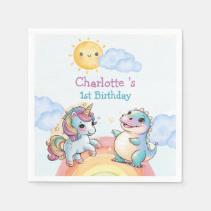 Cute unicorn Dinosaur rainbow friends Birthday par Napkin