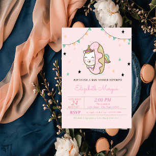 Cute Unicorn, Doughnuts Baby Shower Invitation