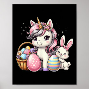 Cute Unicorn Easter Bunny Colourful Eggs Girls Kid Poster