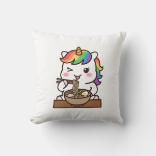 Cute Unicorn Eating Ramen Kawaii Noodle Lover Cushion