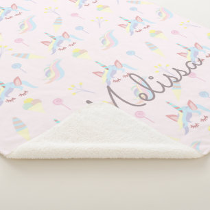 cute unicorn emoji pastel monogram sherpa blanket