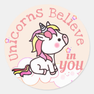 Cute Unicorn Encouragement Classic Round Sticker