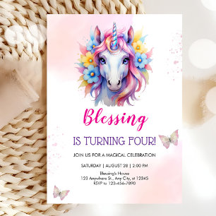 Cute unicorn face birthday invitation