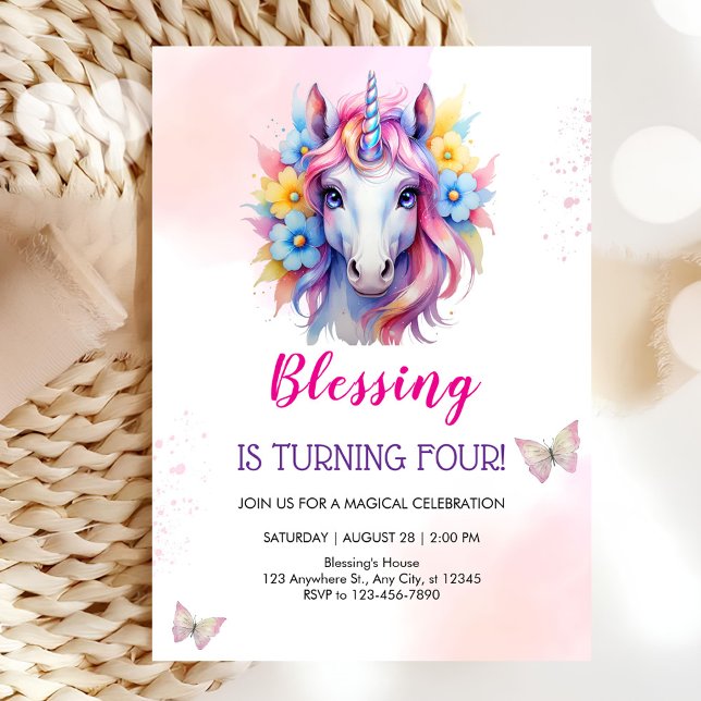 Cute unicorn face birthday invitation (Creator Uploaded)