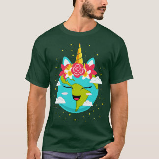 Cute Unicorn Face Earth Day 2021 T-Shirt
