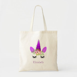 Cute Unicorn Face, Floral Crown Tote Bag