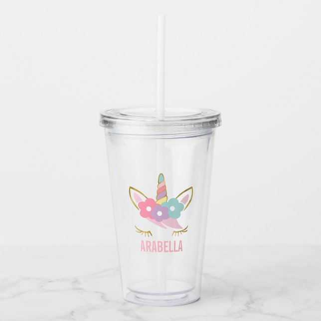Cute Unicorn Face Girl's Acrylic Tumbler (Front)