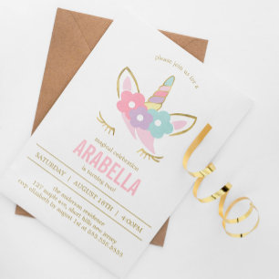Cute Unicorn Face Girls Birthday Party Invitation
