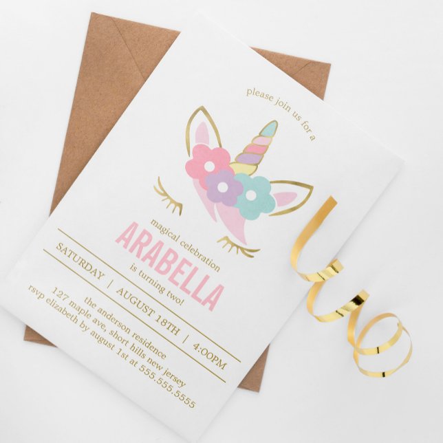Cute Unicorn Face Girls Birthday Party Invitation (Creator Uploaded)
