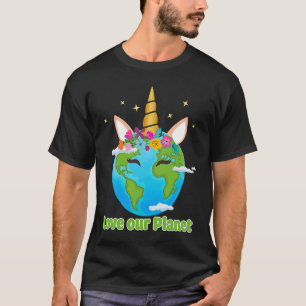 Cute Unicorn Face Love Our Planet Earth Day Girls T-Shirt