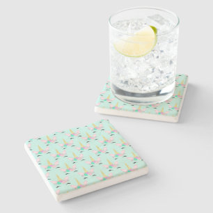 Cute Unicorn Face Pastel Colours Bright Golden Hor Stone Coaster