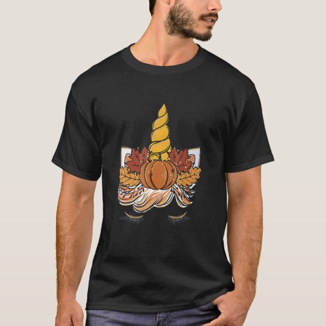 Cute Unicorn Face Pumpkin Halloween Thanksgiving G T-Shirt (Front)