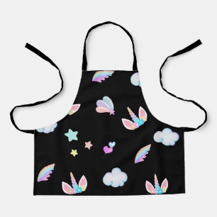 Cute Unicorn face rainbow gradient birthday party Apron