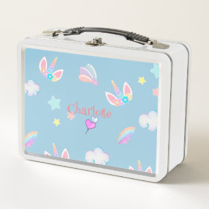 Cute Unicorn face rainbow gradient birthday party  Metal Lunch Box