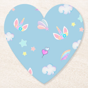 Cute Unicorn face rainbow gradient birthday party Paper Coaster
