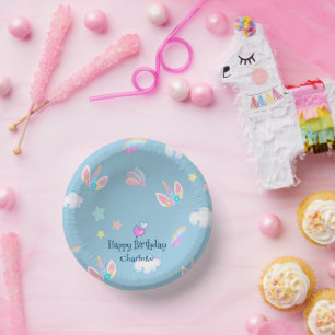 Cute Unicorn face rainbow gradient birthday party  Paper Plate