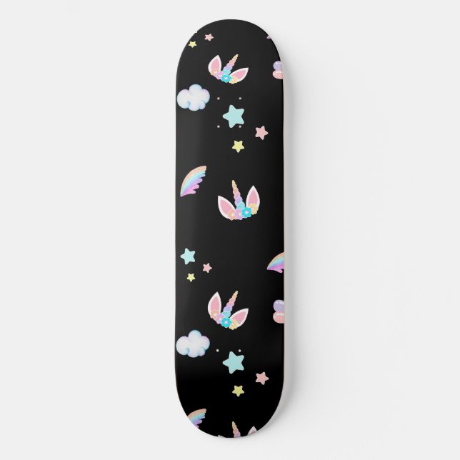 Cute Unicorn face rainbow gradient birthday party  Skateboard (Front)