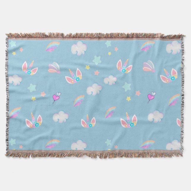Cute Unicorn face rainbow gradient birthday party  Throw Blanket (Front)