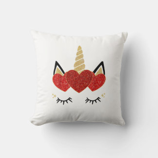 Cute Unicorn Face Valentine's Day Heart for Women Cushion