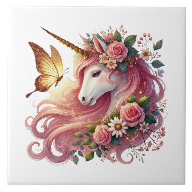 Cute unicorn fantasy girls room crafting  ceramic tile (Front)