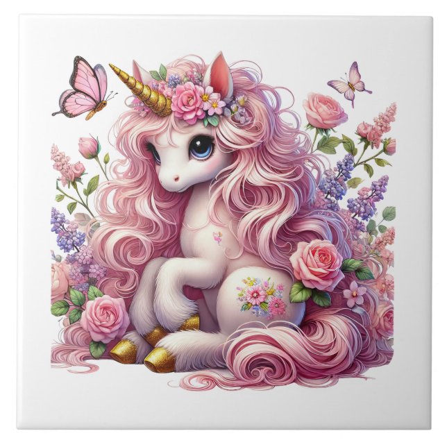 Cute unicorn fantasy girls room crafting  ceramic tile (Front)
