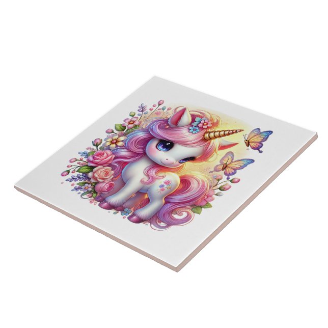 Cute unicorn fantasy girls room crafting  ceramic tile (Side)