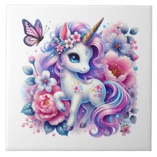 Cute unicorn fantasy girls room crafting ceramic tile