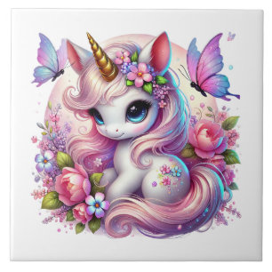 Cute unicorn fantasy girls room crafting ceramic tile