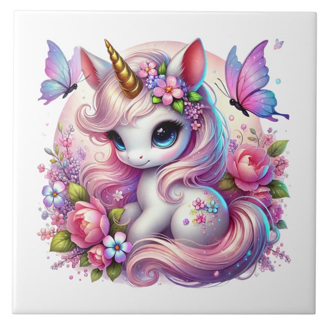 Cute unicorn fantasy girls room crafting  ceramic tile (Front)