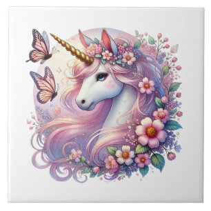 Cute unicorn fantasy girls room crafting ceramic tile