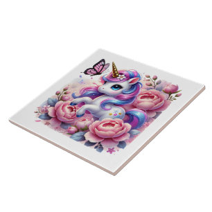 Cute unicorn fantasy girls room crafting ceramic tile
