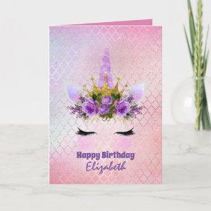Cute Unicorn Fantasy Pretty Girly Design Purple Card