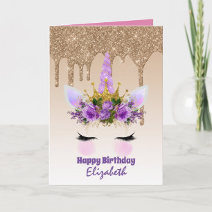 Cute Unicorn Fantasy Pretty Girly Design Purple Card