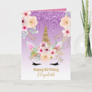 Cute Unicorn Fantasy Pretty Girly Lilac Gold Named Card