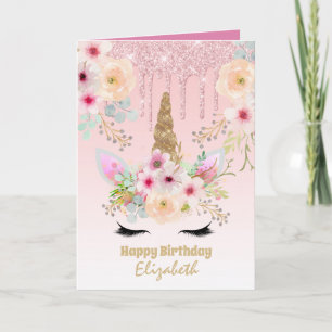 Cute Unicorn Fantasy Pretty Girly Pink Gold Named Card
