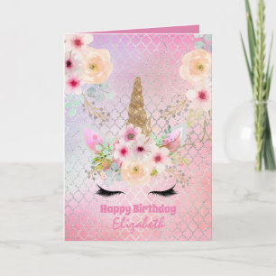 Cute Unicorn Fantasy Pretty Girly Pink Purple Name Card