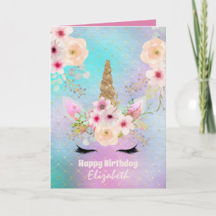 Cute Unicorn Fantasy Pretty Girly Pink Teal Name Card