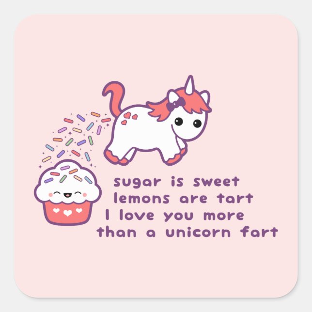 Cute Unicorn Fart Square Sticker (Front)