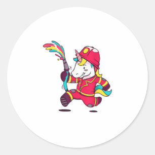 Cute Unicorn Firefighter Cartoon Rainbow T-Shirt Classic Round Sticker