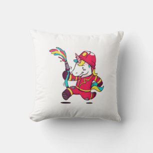 Cute Unicorn Firefighter Cartoon Rainbow T-Shirt Cushion