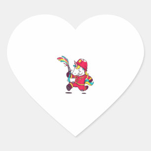 Cute Unicorn Firefighter Cartoon Rainbow T-Shirt Heart Sticker