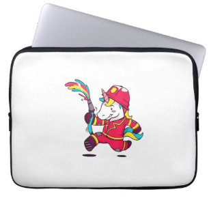 Cute Unicorn Firefighter Cartoon Rainbow T-Shirt Laptop Sleeve