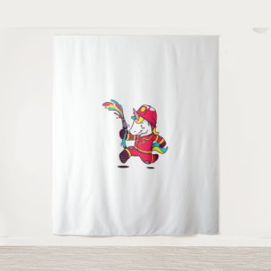 Cute Unicorn Firefighter Cartoon Rainbow T-Shirt Tapestry
