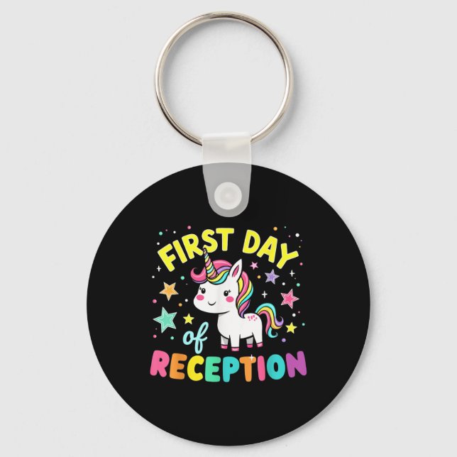 Cute Unicorn First Day Of Reception Back To School Key Ring (Front)