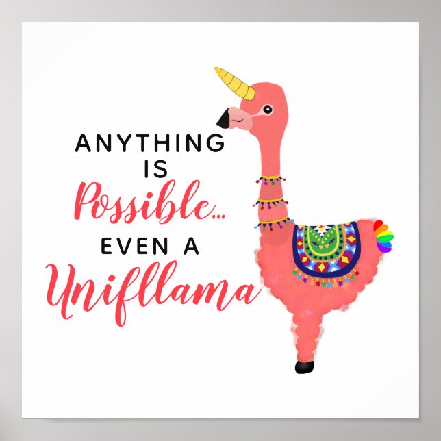 Cute Unicorn Flamingo Llama Inspiring Unifllama Poster (Front)
