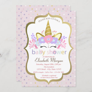 Cute Unicorn,Floral,Stars Baby Shower Invitation