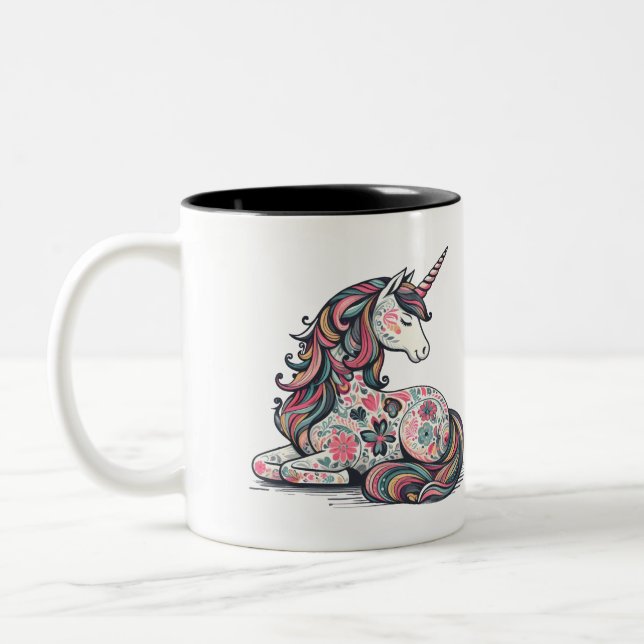 Cute Unicorn Floral Stars Coffee Mug (Left)
