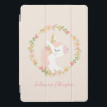 Cute Unicorn Floral Wreath Blush Pink Custom Name iPad Pro Cover<br><div class="desc">This stylish custom iPad cover features a pretty illustration of a unicorn and floral wreath in blush pink. Personalise it with your name in script cursive lettering. Great gift idea!</div>